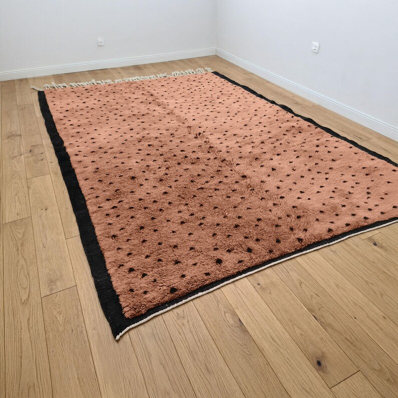 Custom Camel Moroccan Rug, Dotted Berber Wool Carpet, Black Border ...
