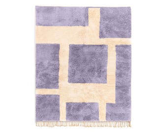 Custom Beni Ourain Rug – Handmade Moroccan Wool Carpet, Lilac and Cream Geometric Rug