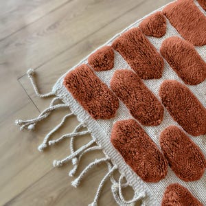 Custom Terracotta Beni Ourain Rug – Handmade Moroccan Wool Carpet with Raised Texture | Custom Tufted Rug for Living Room or Bedroom, Berber