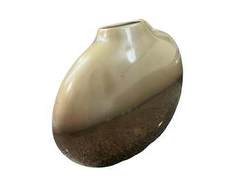 vintage postmodern 1980s gold and green ceramic bean pill shaped vase art deco