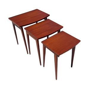 vintage mid century modern restored nesting solid mahogany stacking display tables 1960s mcm