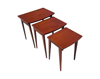 vintage mid century modern restored nesting solid mahogany stacking display tables 1960s mcm