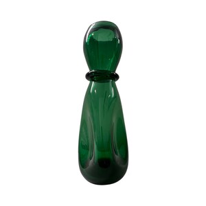 Vintage mid century modern large green glass vase blown art image 2