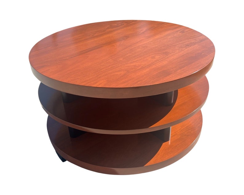 Mid century modern 1940s art deco brown saltman three layer circle coffee table restored image 2