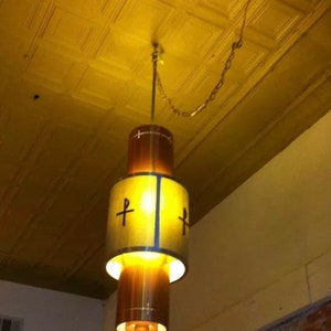 Mid century modern ceiling Hanging lamp Neutra Art Deco copper perforated steel image 5
