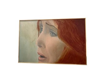 vintage mid century modern oil painting portrait women 1970s