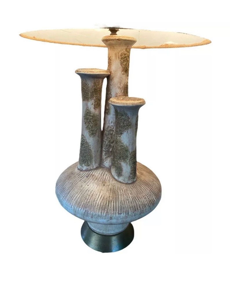 Mid Century Modern Organic Table lamp Vintage studio pottery brass Ceramic image 6