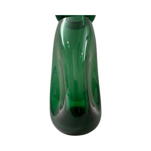 Vintage mid century modern large green glass vase blown art image 3