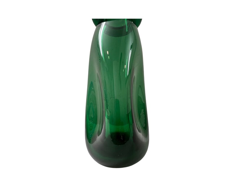 Vintage mid century modern large green glass vase blown art image 3