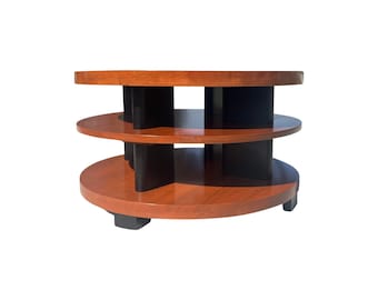 Mid century modern 1940s art deco brown saltman three layer circle coffee table restored