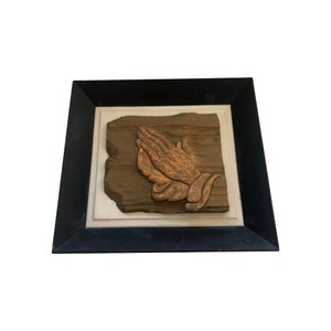 mid century modern 1950s Kitsch Praying Hands  carved Wood Wall Art sculpture Religion Atomic Mcm