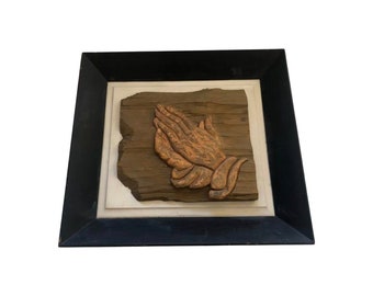 mid century modern 1950s Kitsch Praying Hands  carved Wood Wall Art sculpture Religion Atomic Mcm