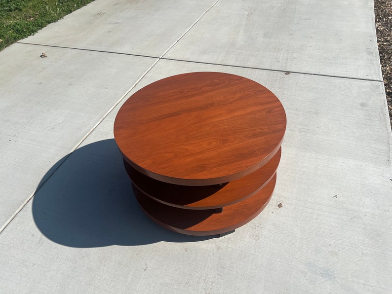 Mid century modern 1940s art deco brown saltman three layer circle coffee table restored image 7