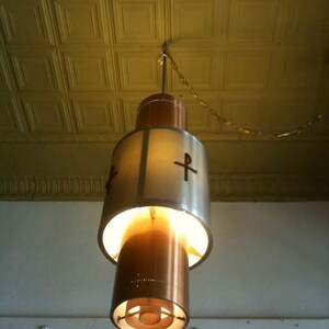 Mid century modern ceiling Hanging lamp Neutra Art Deco copper perforated steel image 7