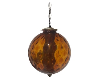 Mid century modern 1960s Swag lamp blown glass art brass hanging ceiling