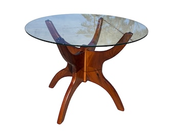 Vintage Mid-Century Modern Walnut Spider Leg Glass Top Accent Table