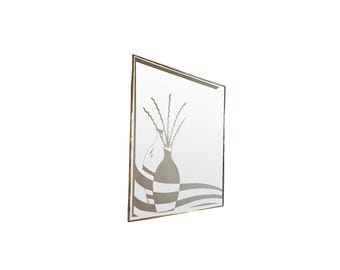 Postmodern 1980s wall art mirror gold frame bottles decanters vase flowers 80s
