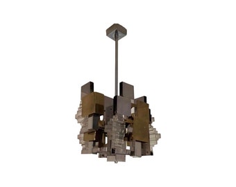 mid century Modern Sciolari Brass Chrome Chandelier Hanging Ceiling Lamp Italian