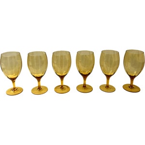 Vintage Mid Century Modern Empoli set of 6 glass goblets drinking glasses bar wine amber Italian Retro Vintage Italy