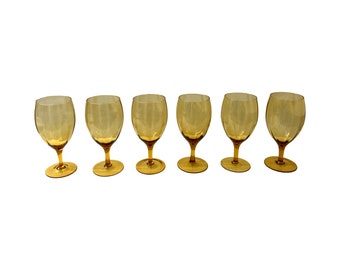 Vintage Empoli Amber Glass Goblets - Mid Century Modern Barware, Set of 6