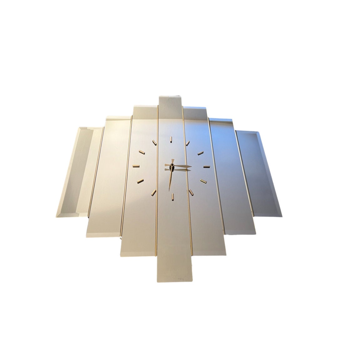 Vintage Large 1980s Art Deco Skyscraper Beveled Mirror Clock