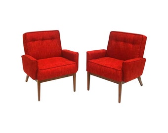 Mid century danish modern pair 1960s arm club lounge chairs walnut.