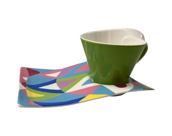 postmodern vintage 80s  Villeroy & Boch New Wave “CAFFE FASHIONISTA” Cafe au Lait Cup and Snack Plate,