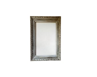 Vintage antique picture frame shabby chic distressed white gold Victorian style
