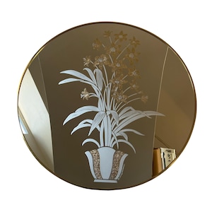 Vintage postmodern 1980s windsor circle  wall mirror brass flowers vase 80s Richard Sandoval