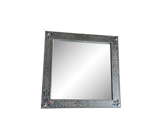 Vintage 1970s Mexican Tin Wall Mirror: Mid Century Modern Decor