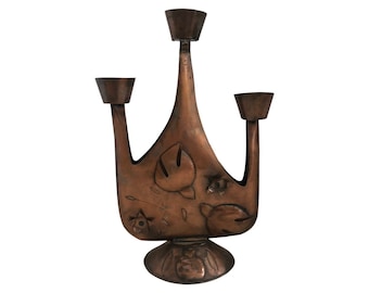 Mid century modern vintage Mexico gene Byron candelabra sculptural candle holder copper