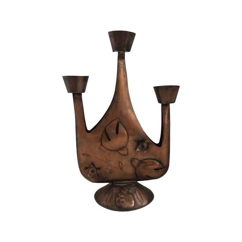 Mid century modern vintage Mexico gene Byron candelabra sculptural candle holder copper image 1