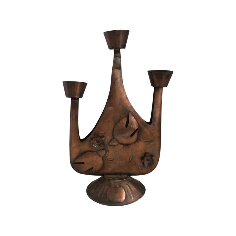 Mid century modern vintage Mexico gene Byron candelabra sculptural candle holder copper image 4