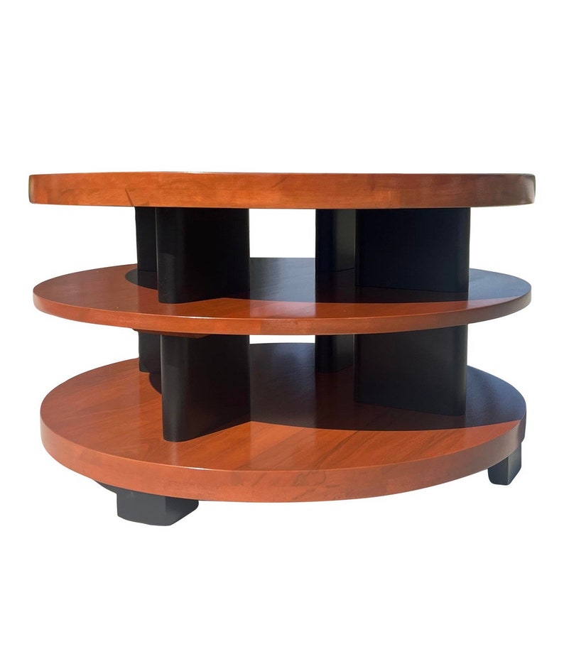 Mid century modern 1940s art deco brown saltman three layer circle coffee table restored image 6