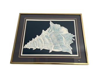 1982 vintage postmodern David allgood conch embossed wall art signed brass sea art