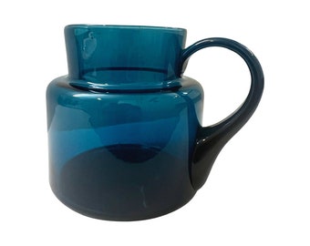 Vintage mid century modern blue carafe glass pitcher