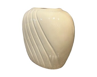 vintage postmodern 1980s beige ceramic wave vase art deco
