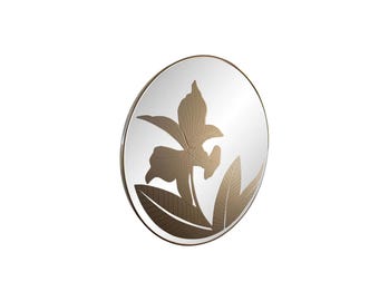 Vintage postmodern 1980s windsor circle  wall mirror silver palm leaf flowers 80s Gloria Ericksen