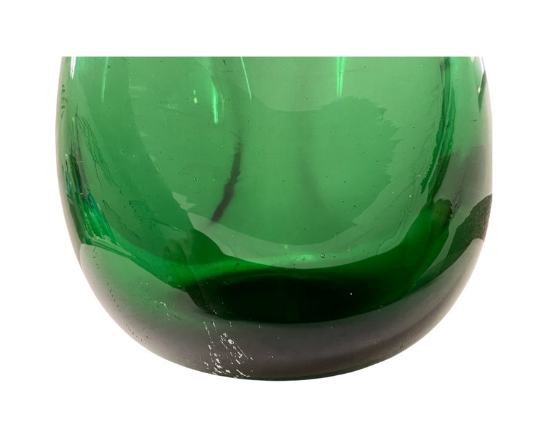 Vintage mid century modern large green glass vase blown art image 10