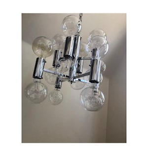 Mid century modern Attributed Motoko Ishii ceiling hanging lamp chandelier Sputnik 70s chrome space age