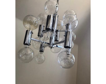 Mid century modern Attributed Motoko Ishii ceiling hanging lamp chandelier Sputnik 70s chrome space age