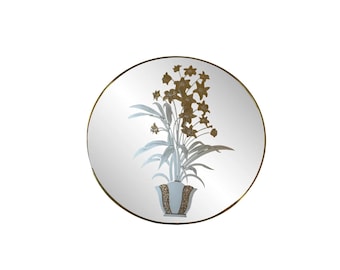 Vintage postmodern 1980s windsor circle  wall mirror brass flowers vase 80s Richard Sandoval
