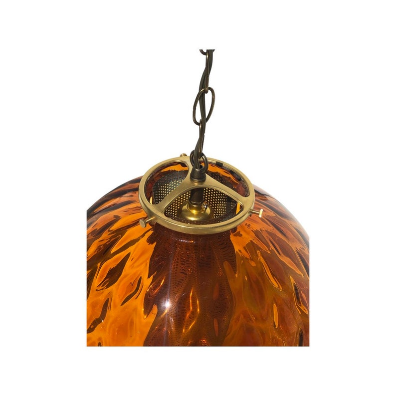 Mid century modern 1960s Swag lamp blown glass art brass hanging ceiling image 2