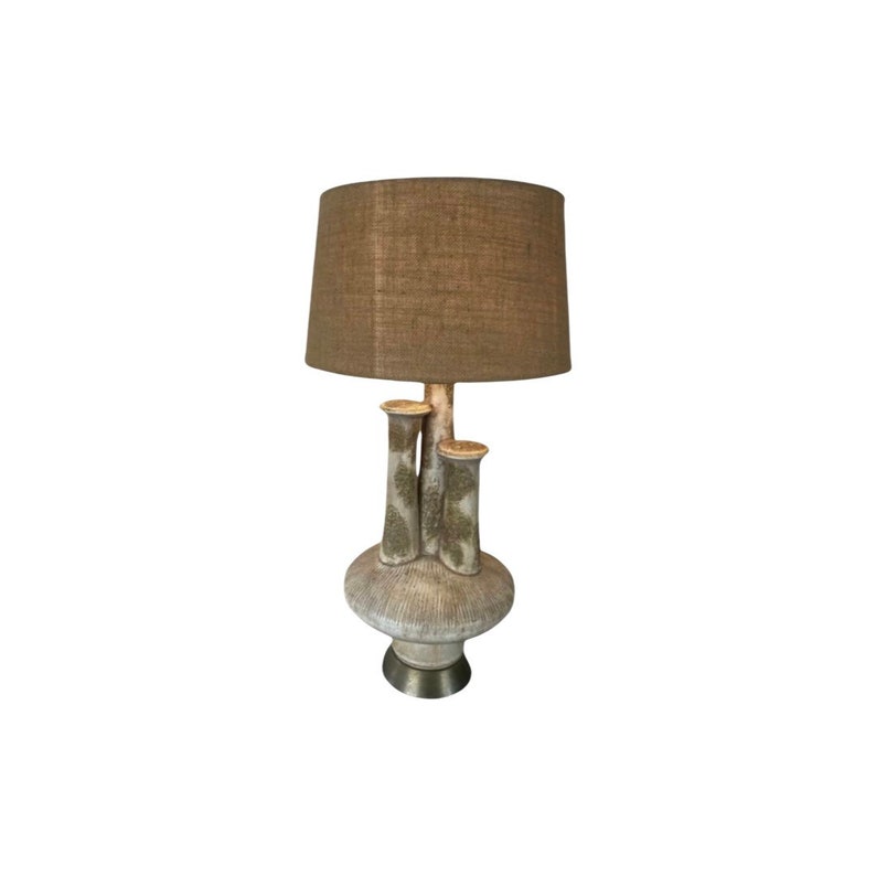 Mid Century Modern Organic Table lamp Vintage studio pottery brass Ceramic image 1