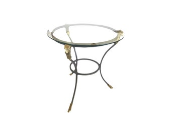 Mid Century Modern  attributed to Maison Jansen Rams Head End Table with Glass Top