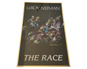 Vintage mid century modern 1970s 70s Leroy neiman framed brass poster wall art