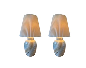 vintage mid century modern pair of 1970s postmodern ceramic table lamps shades faux marble