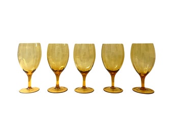 Vintage Mid Century Modern Empoli set of 5 glass goblets drinking glasses bar wine amber Italian Retro Vintage Italy