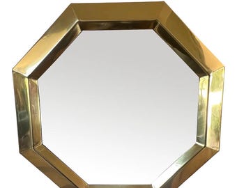 vintage mid century modern solid brass wall octagon mirror 1970s postmodern