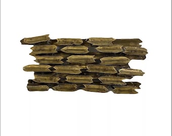 Mid century modern brutalist torch cut brass sculpture attributed to Tom Greene wall art